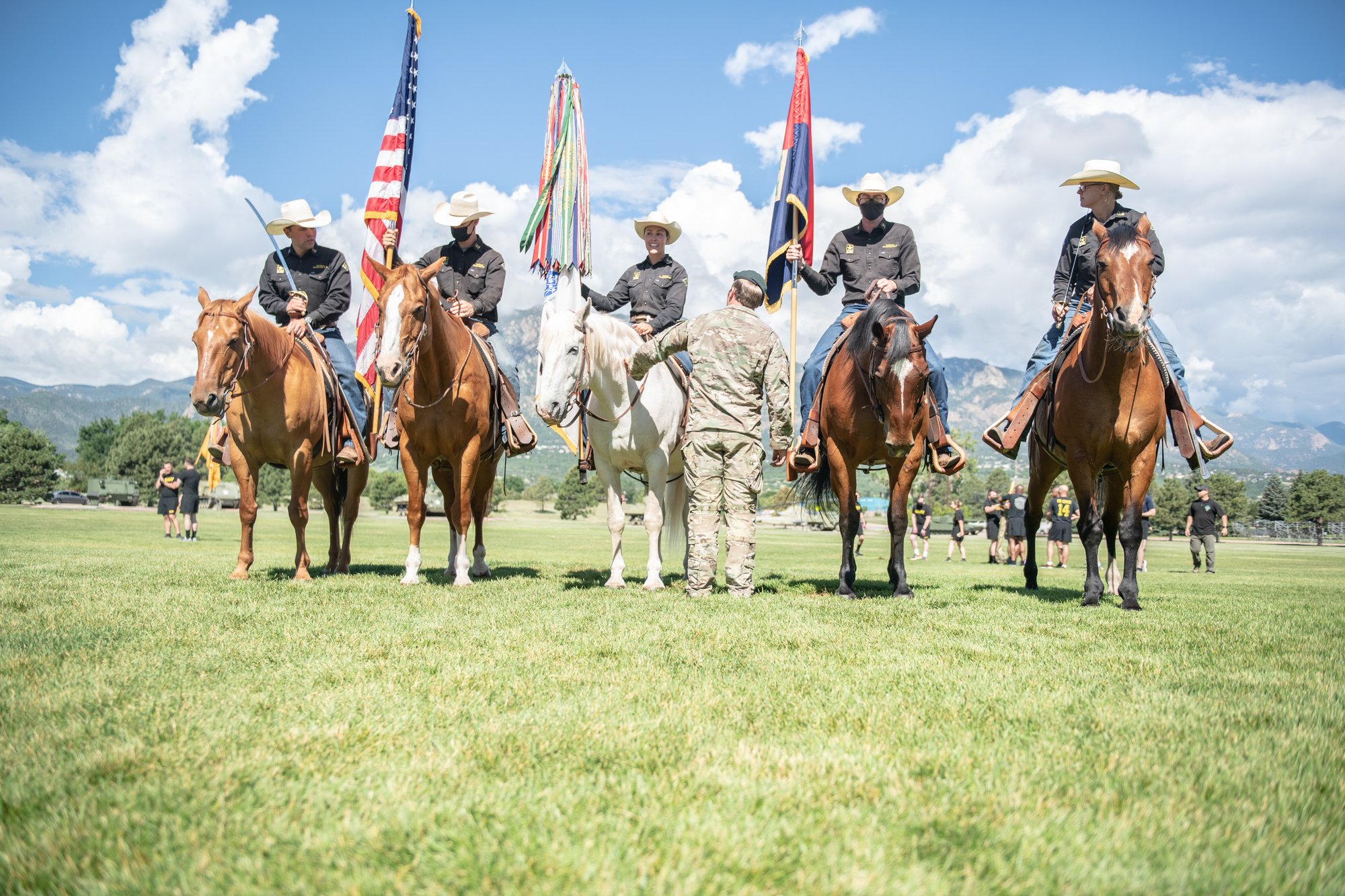 A ceremonial color guard at a formal event