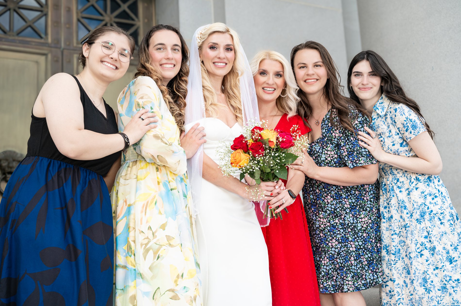 A couple during their first look on grand steps