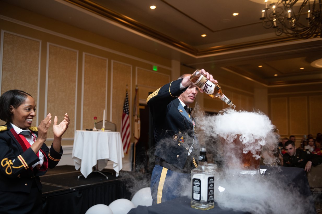 The grog ceremony, fog rolling from the bowl at a military ball, Perfectionshoots military and veteran event photography