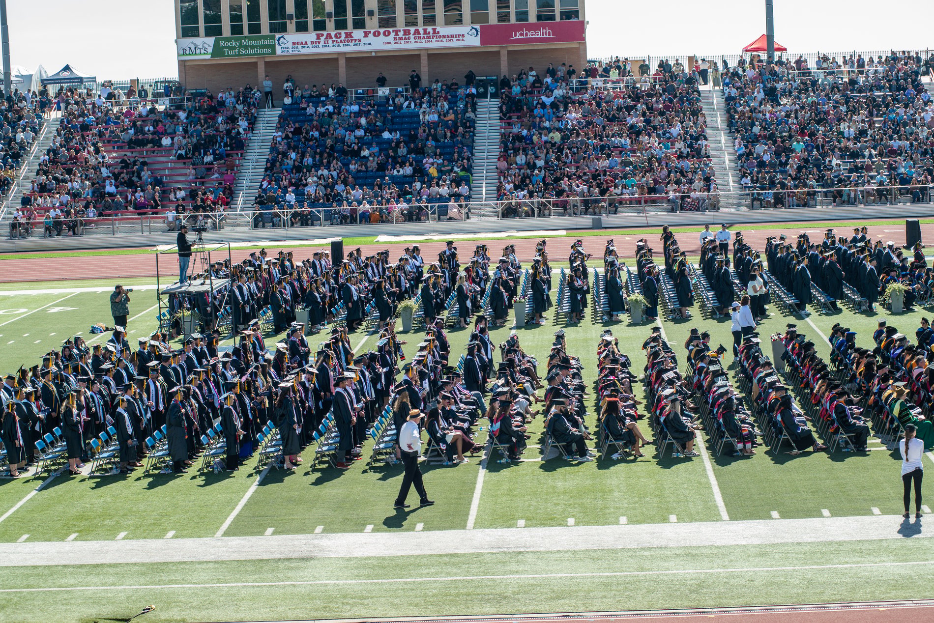 A stadium commencement ceremony