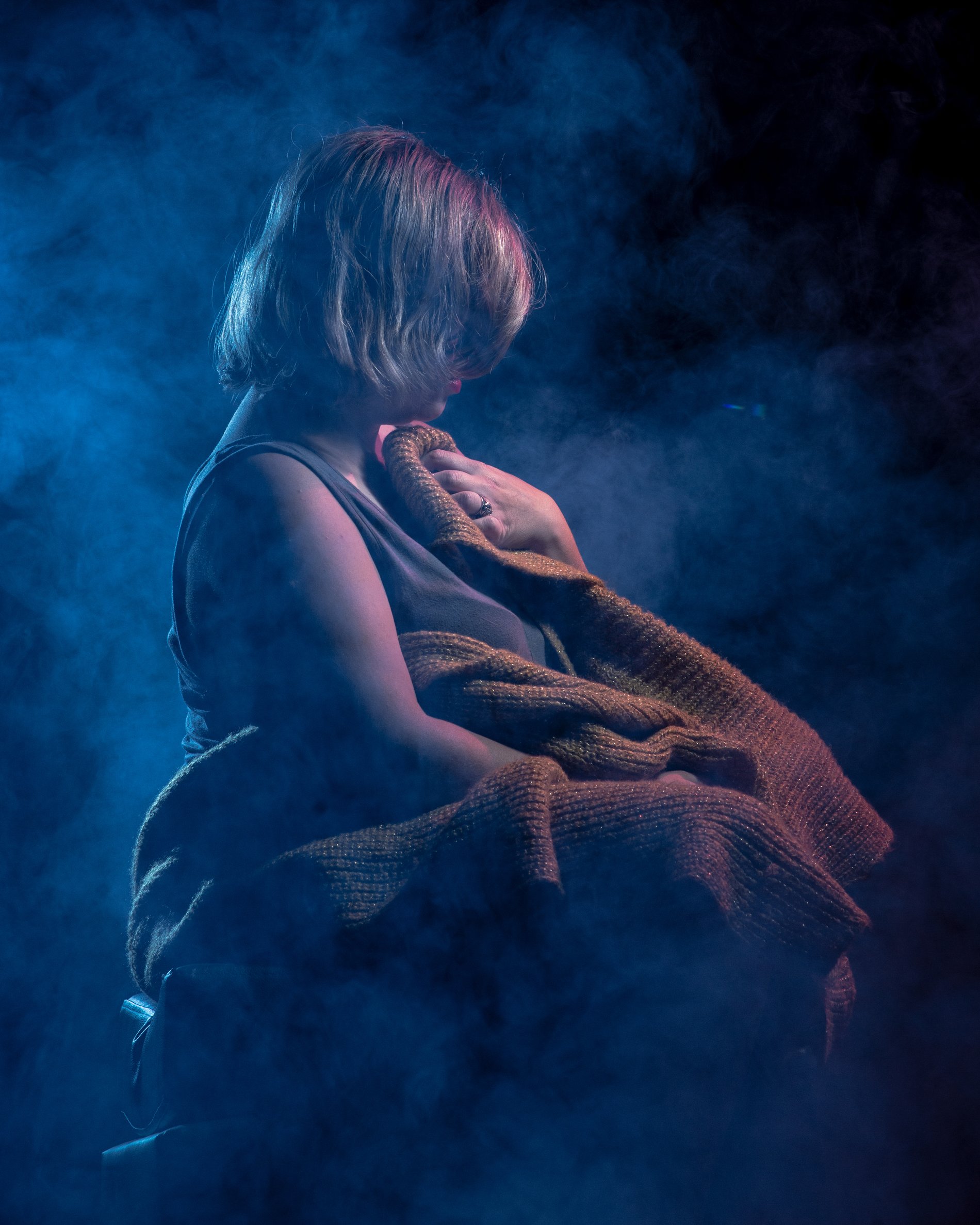 A fine-art portrait in blue smoke, Perfectionshoots Colorado portrait photography