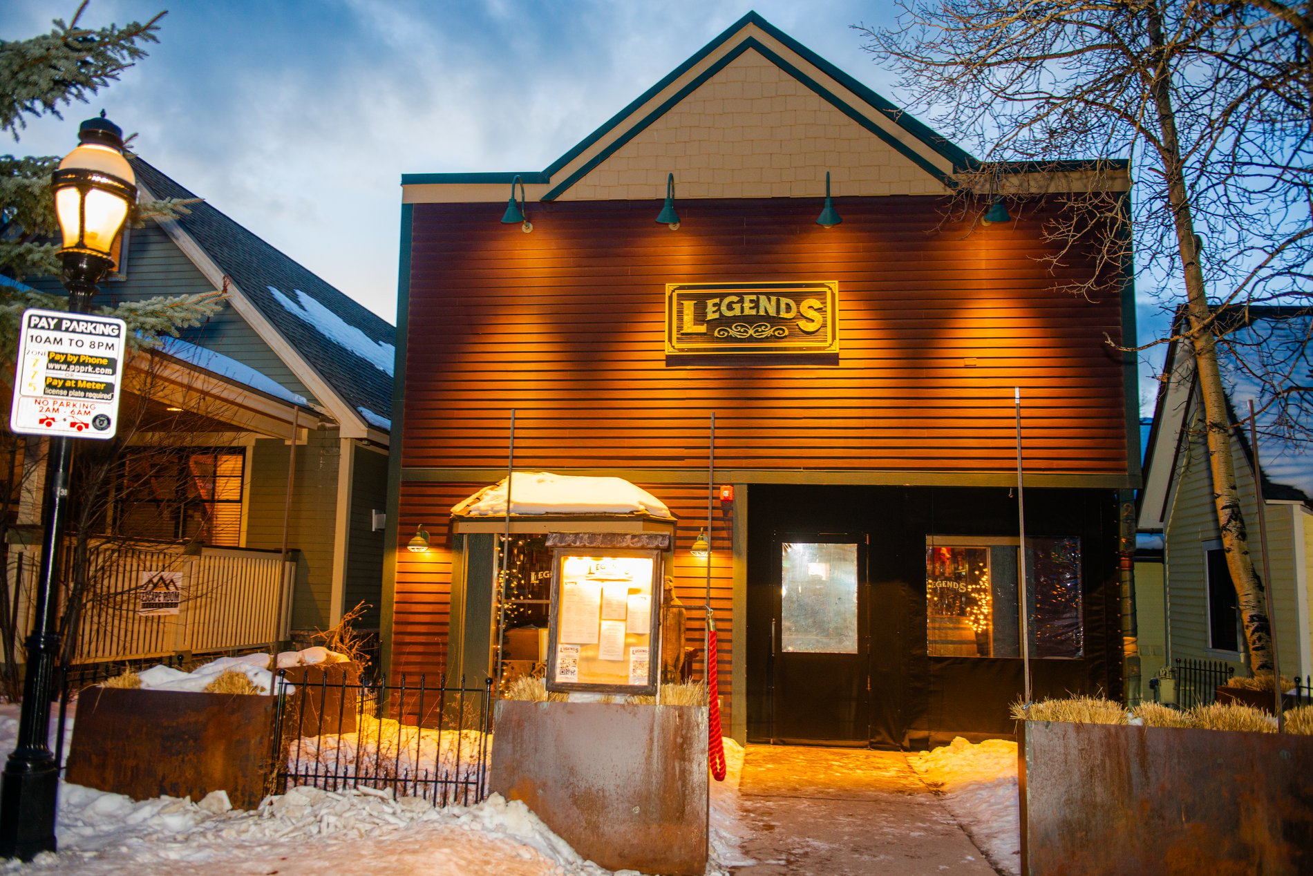 A mountain venue glowing on a winter evening, Perfectionshoots Colorado venue photography