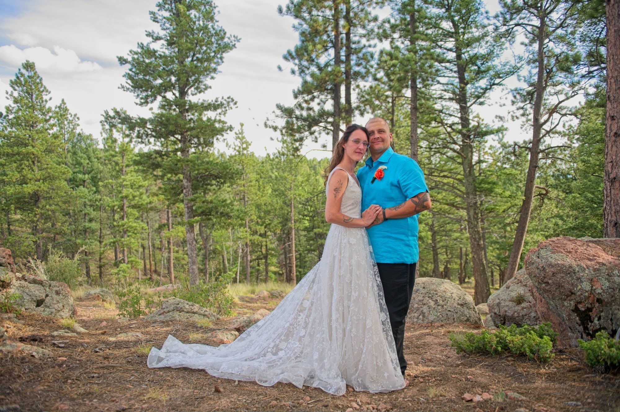 A wedding moment in the Colorado pines