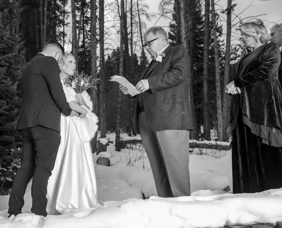 A black-and-white moment from the wedding ceremony